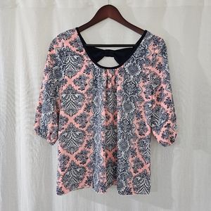 Miley and Molly Scoop Neck Blouse in Pink & White Print Size S
